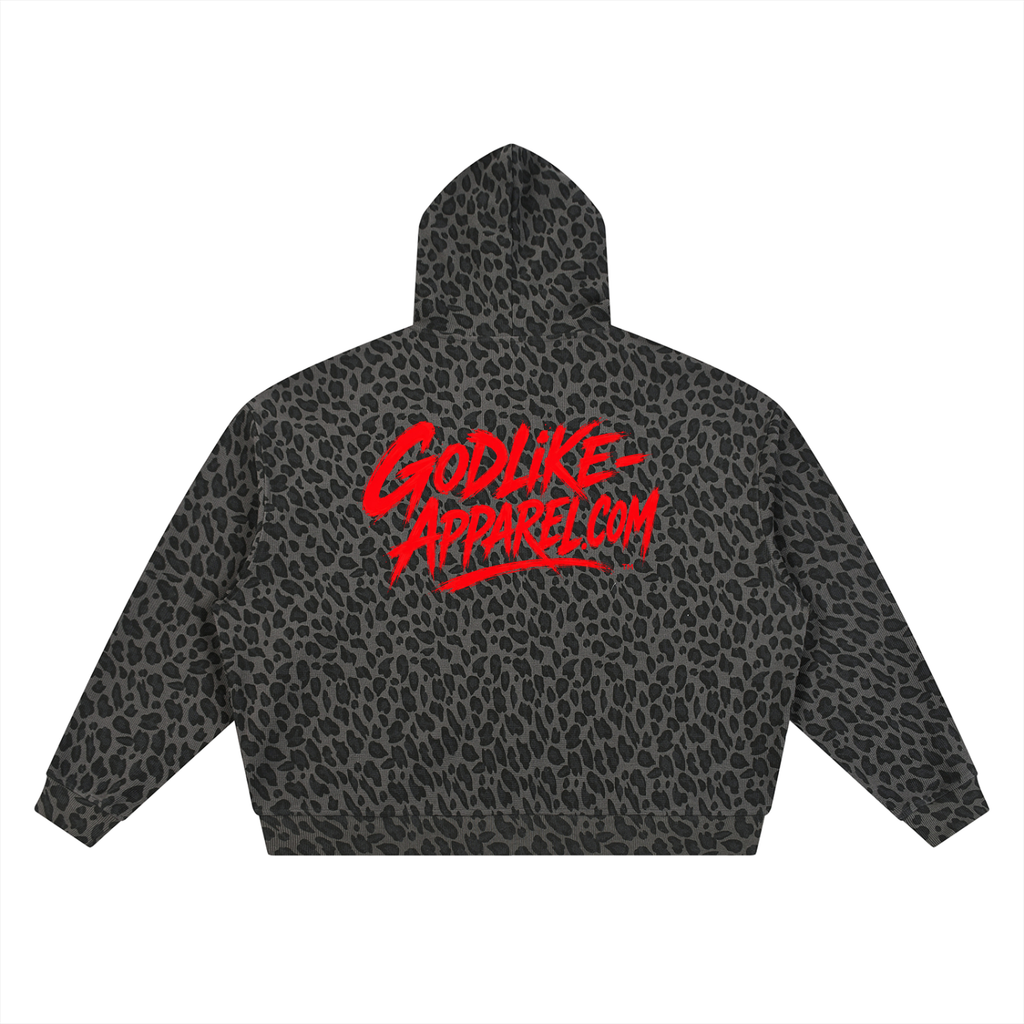 GLK Unisex Leopard Print Waffle Full Zip Hoodie