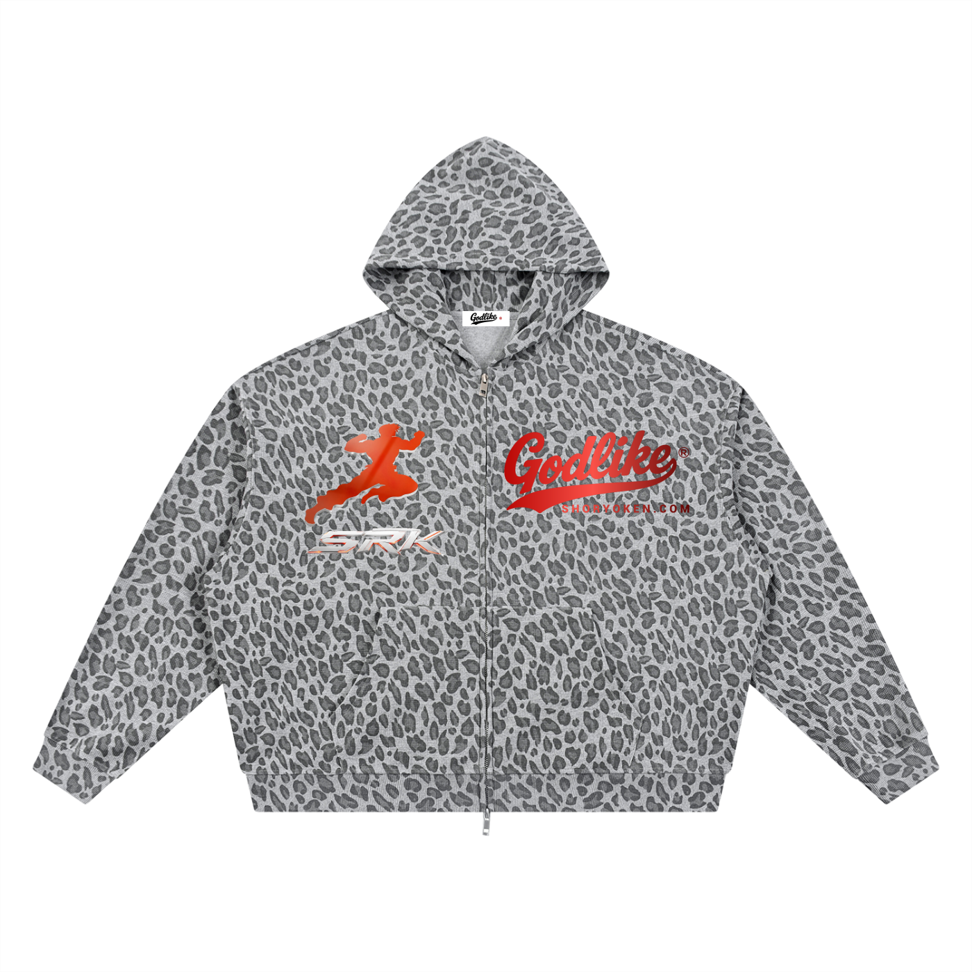 SRK X GTA X GLA Unisex Leopard Print Waffle Full Zip Hoodie