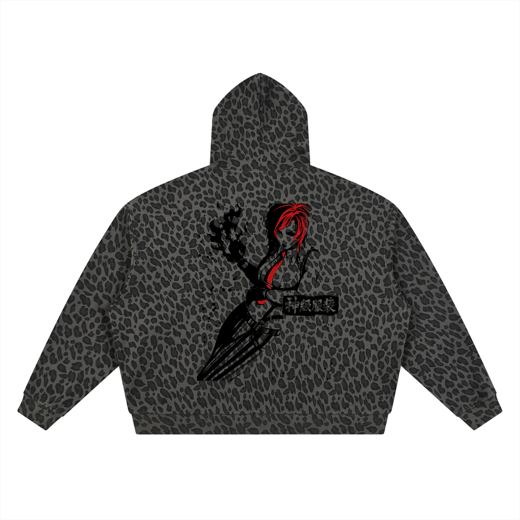 SRK X GTA X GLA Unisex Leopard Print Waffle Full Zip Hoodie