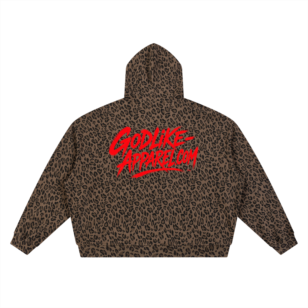 GLK Unisex Leopard Print Waffle Full Zip Hoodie