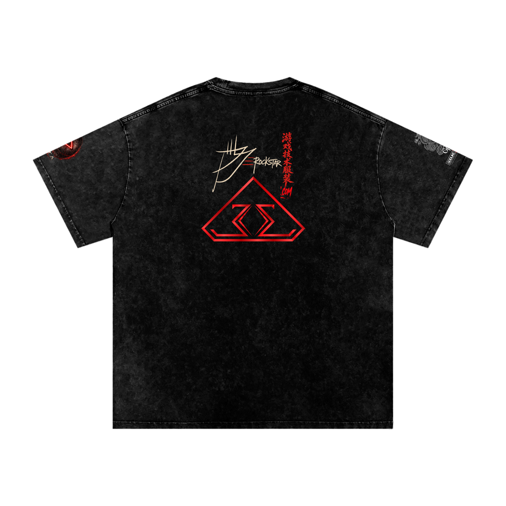 DJEROCKSTAR COLLAB GTA X GLA PRINTWashed Oversized Cotton T-Shirt