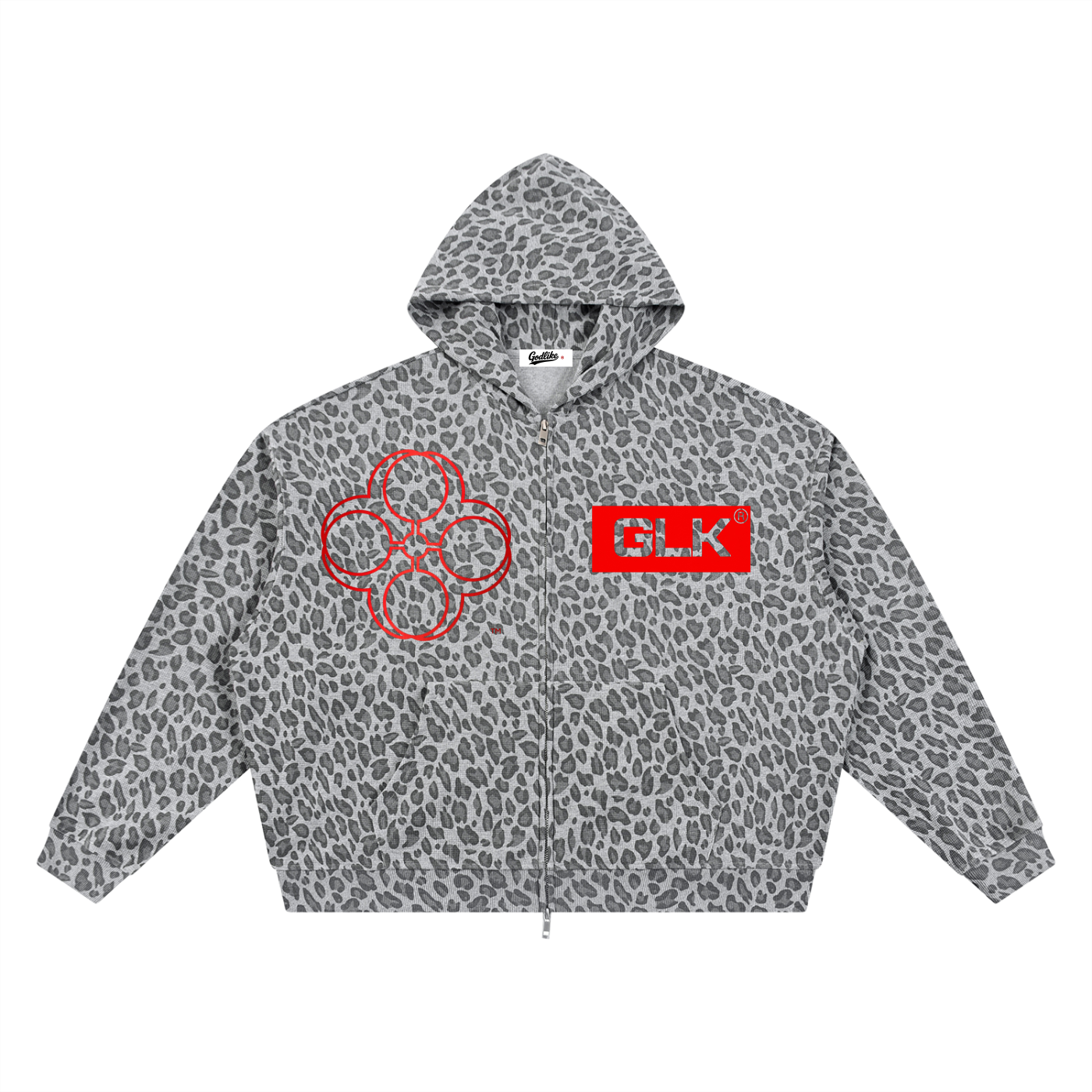 GLK Unisex Leopard Print Waffle Full Zip Hoodie