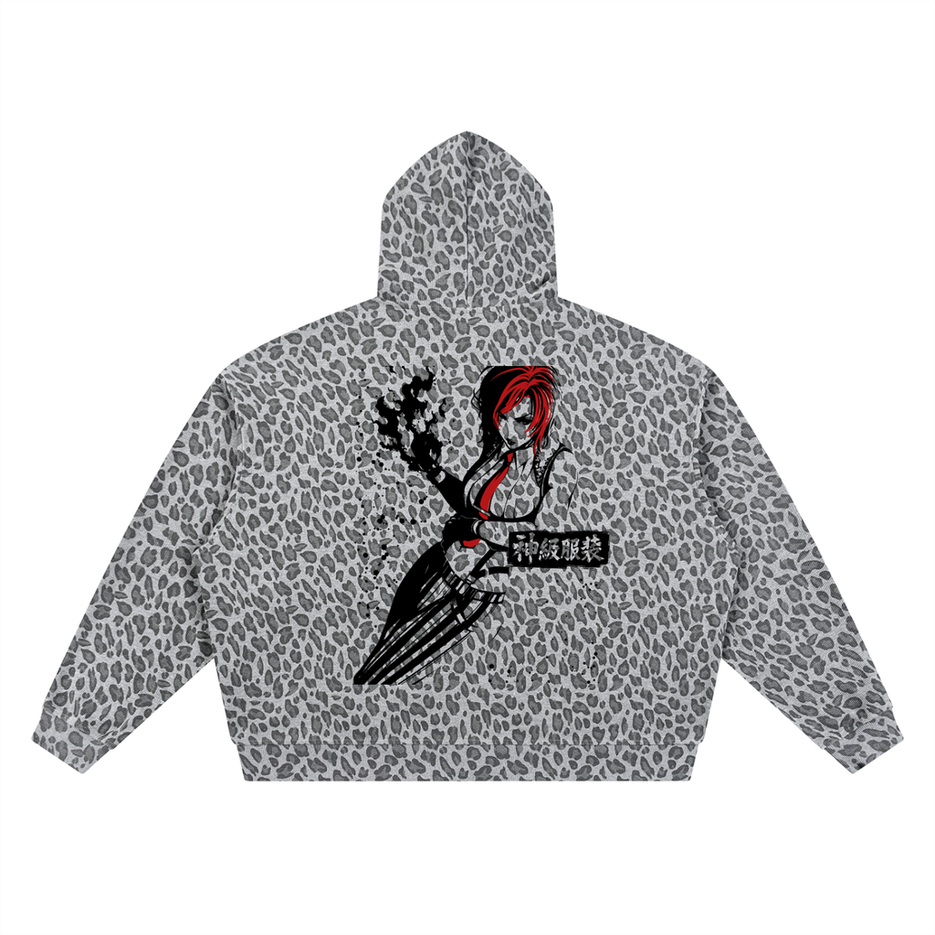 SRK X GTA X GLA Unisex Leopard Print Waffle Full Zip Hoodie