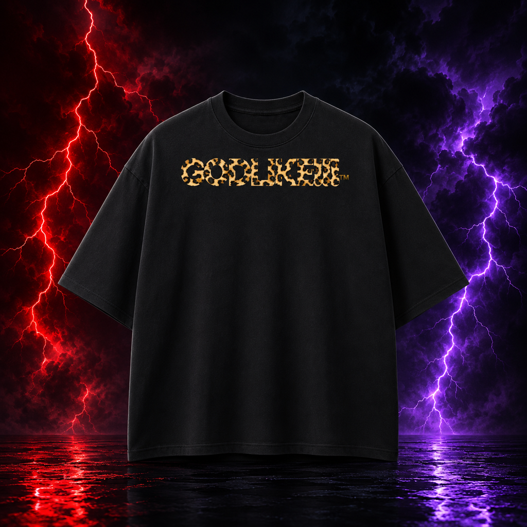 GodLike leopard print Unisex Heavyweight Boxy Raw Edge T-Shirt