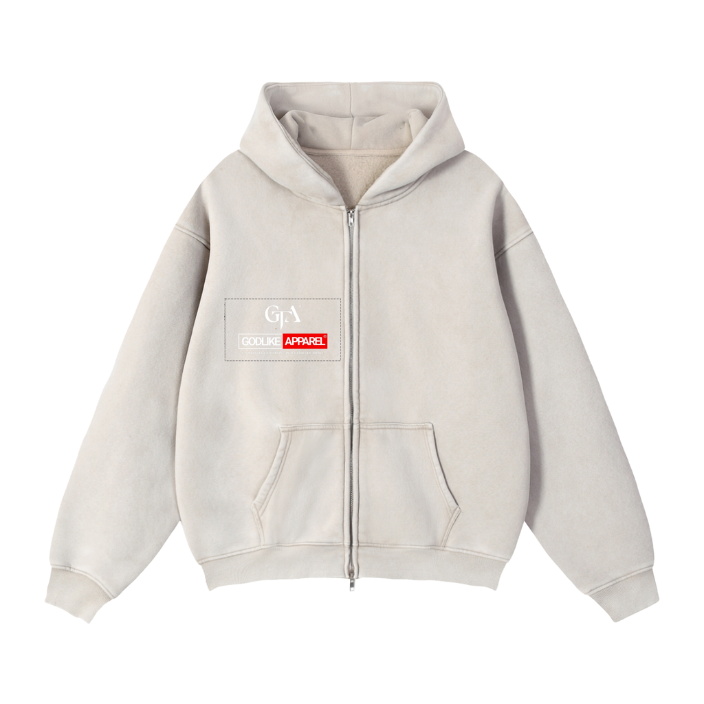 NEW GTA™ X GODLIKE™ LOGO PRINT  Zip-Through Boxy Fleece Hoodie – Heavyweight Black