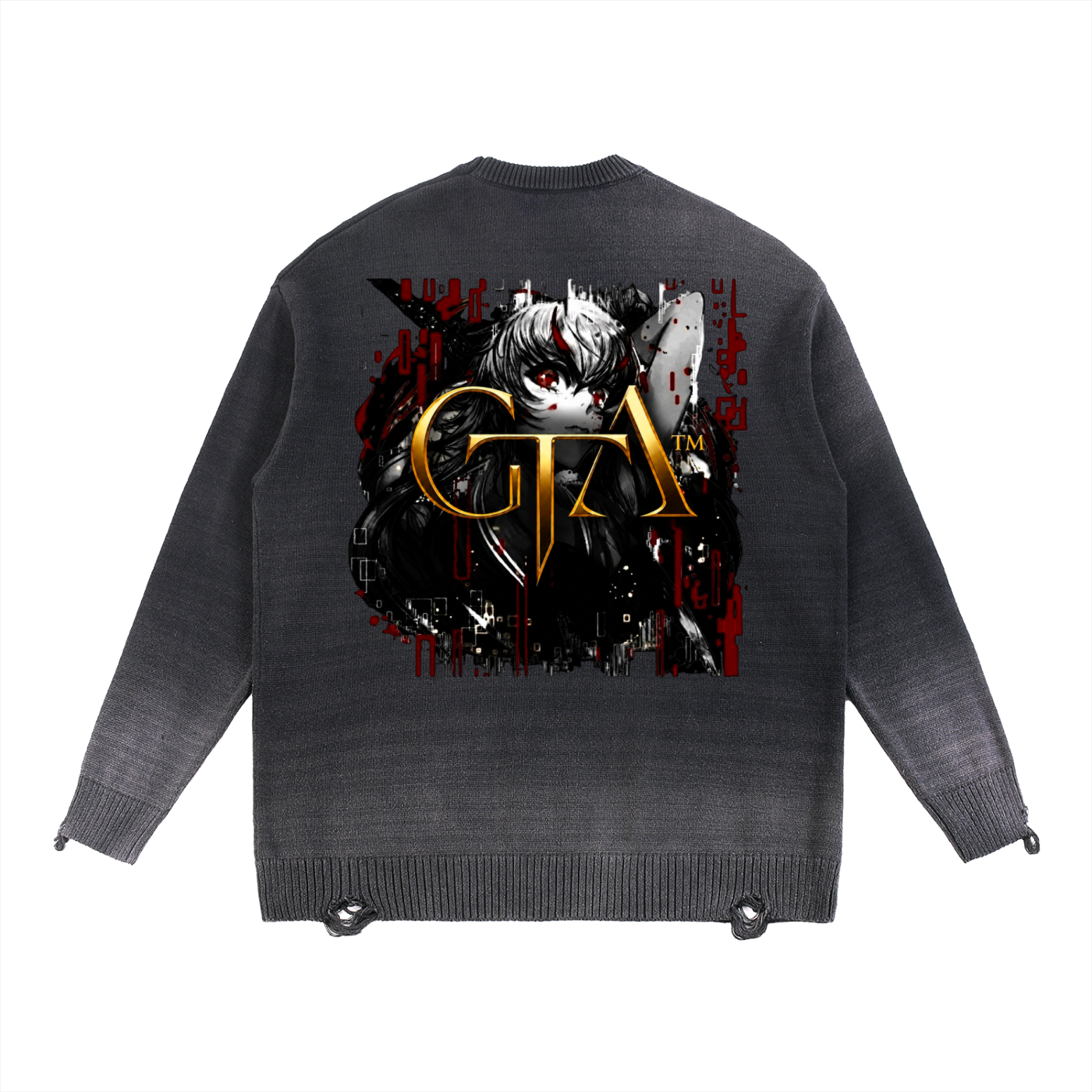Sun Fade Distressed Ripped Crewneck sweater