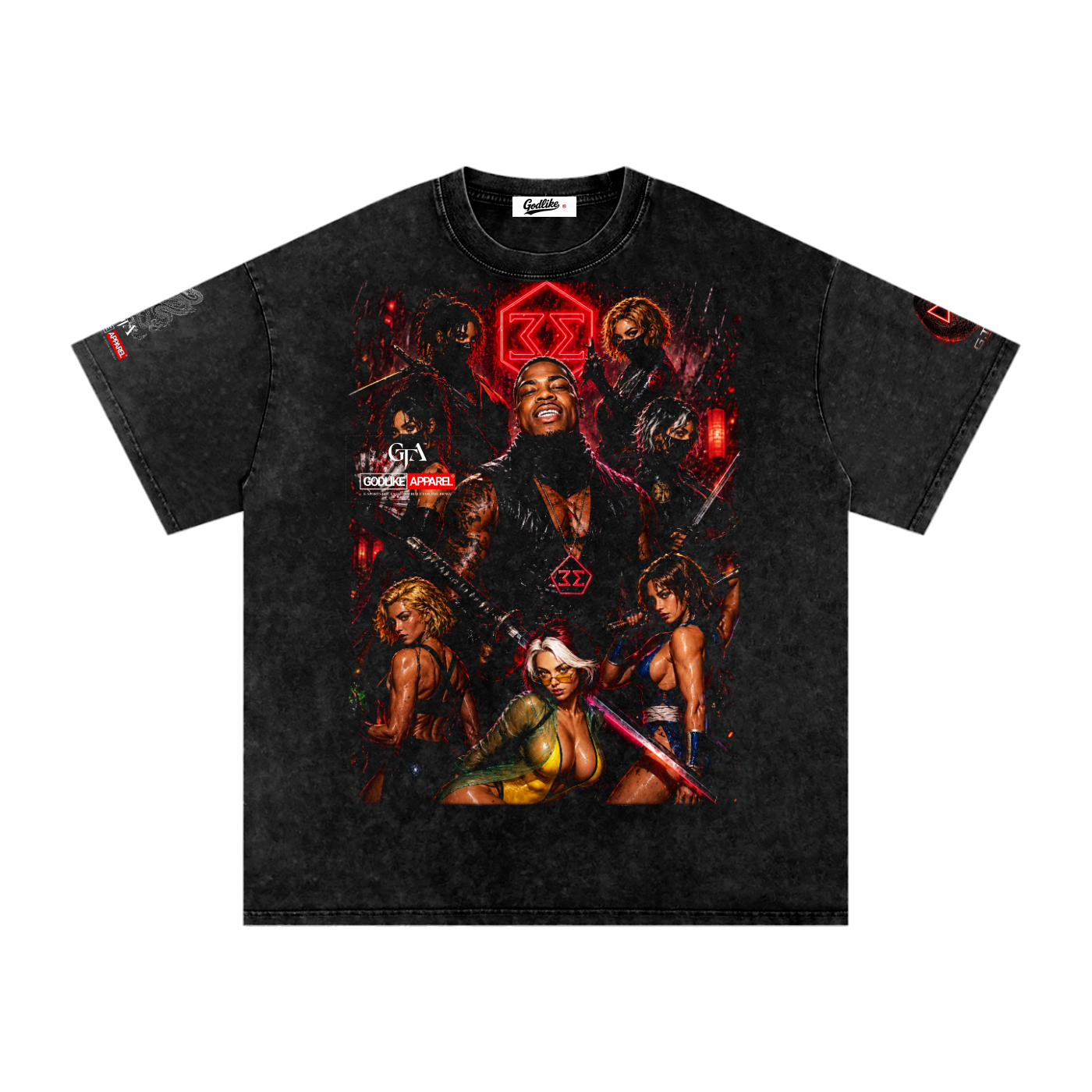 DJEROCKSTAR COLLAB GTA X GLA PRINTWashed Oversized Cotton T-Shirt