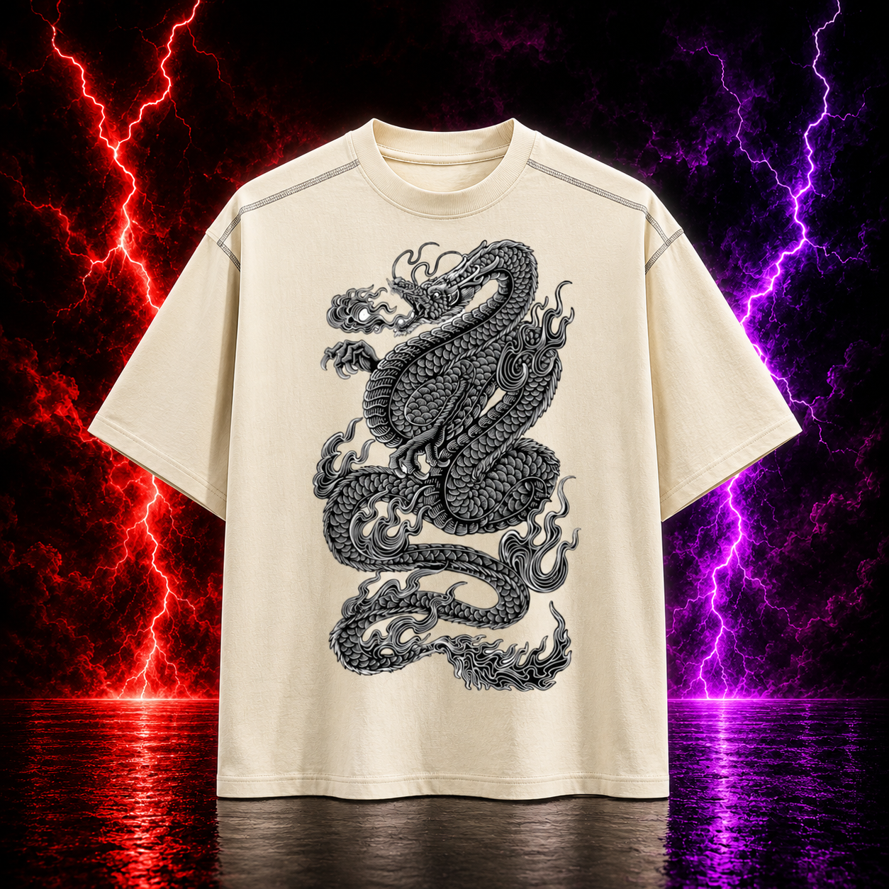 Dragon Discipline Oversized Contrast-Stitched Cotton Tee