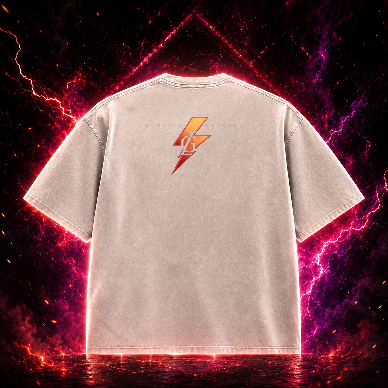 GODLIKE-APPAREL Snow Washed Oversized Tee – Beige Lightning Esports Fashion Edition